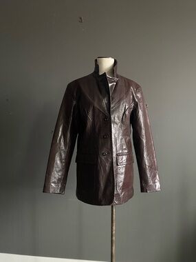 Vintage Albert Duke Brown Leather Blazer 90s Minimalist Tailored Jacket Heritage